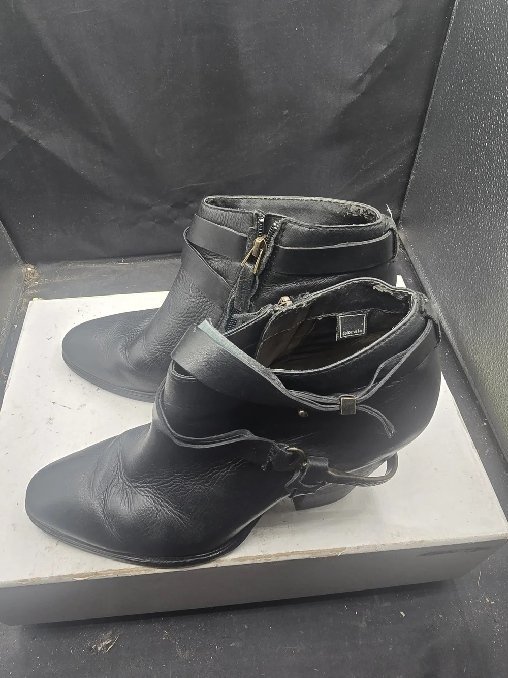 Dolce Vita Black Leather Ankle Booties with Side‎ Strap
